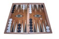 Backgammon, open with checkers on set, on white background, isolated Royalty Free Stock Photo