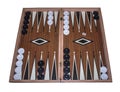 Backgammon, open with checkers on set, on white background, isolated Royalty Free Stock Photo