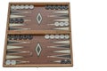 Backgammon, open with checkers on set, on white background, isolated Royalty Free Stock Photo