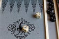 Backgammon opened, mini table game for journey Royalty Free Stock Photo