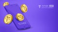 Tether USDT crypto currency with a mobile phone vector illustration technology background