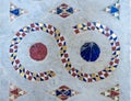 antique close up of vibrant and colorful geometrically patterned marble mosaic floor background