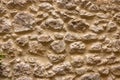 old rough and weathered pale light brown stone wall extreme close up background