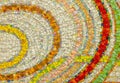 modern bright multi color abstract mosaic tiles wall with circular lines close up background Royalty Free Stock Photo