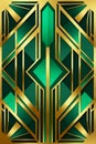 Art Deco design featuring geometric patterns with gold and emerald green colors. Royalty Free Stock Photo