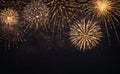 background of abstract black and gold glitter lights with fireworks. defocused Royalty Free Stock Photo