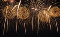 background of abstract black and gold glitter lights with fireworks. defocused Royalty Free Stock Photo