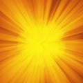 Background with abstract explosion or hyperspeed warp sun God rays. Bright orange yellow light strip burst, flash ray Royalty Free Stock Photo