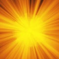 Background with abstract explosion or hyperspeed warp sun God rays. Bright orange yellow light strip burst, flash ray Royalty Free Stock Photo