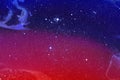 Background of abstract galaxies with stars and planets with aurora motifs in red and blue space of the universe night light Royalty Free Stock Photo