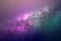 Background of abstract galaxies with stars and planets with galaxy motifs in purple and green space of night light universe Royalty Free Stock Photo