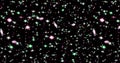 Background of abstract galaxies with stars and planets with green and pink star motifs of the universe night light space