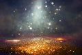 Background of abstract glitter lights. gold and black. de focused Royalty Free Stock Photo