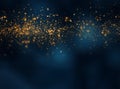 Background of abstract glitter lights in gold on dark blue background Royalty Free Stock Photo