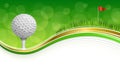 Background abstract golf sport green grass red flag white ball frame gold illustration