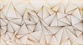 A combination of triangles of different sizes with a texture of golden lines on a light gray background. Royalty Free Stock Photo
