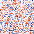Background abstract red and blue ornaments pattern circles, lines, dots in white background. Royalty Free Stock Photo