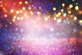 Background of abstract red, gold and purple glitter lights. defocused Royalty Free Stock Photo