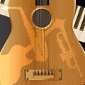 Background acoustic guitar with light shadows Royalty Free Stock Photo