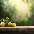 Background for advertising. Ripe lemons on the background of a green garden