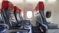 Background of airplane row empty seats onboard , travel and transportation concept