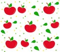 Background with apple pattern, leaves and dots