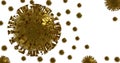 Background art of 2020 Corona virus 3D render. White background. Concept of a dangerous virus epidemic, gold finish illustration