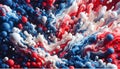 Background Artwork, Illustration , Generative AI, of red, white and blue fluids in an agitated state