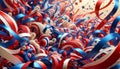 Background Artwork, Illustration , Generative AI, of red, white and blue ribbons in an agitated state