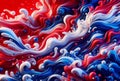Background Artwork, Illustration , Generative AI, of red, white and blue waves in an agitated state