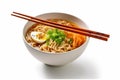 background asian ramen meal bowl soup food japanese ramen noodle white bowl. Generative AI. Royalty Free Stock Photo