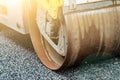 Background of asphalt roller that stack and press hot asphalt. Road repair machine Royalty Free Stock Photo