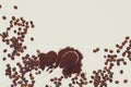 Background with assorted coffee: coffee beans and powder