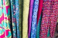 Colourful fabric hanging vertically