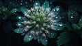 Background of Astrantia with raindrops created with generative AI technology Royalty Free Stock Photo