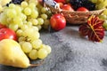 Background: autumn fruits in wicker basket Royalty Free Stock Photo