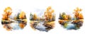 background autumn river landscape watercolor ai generated