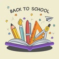 background back to school composition from book pencil and brush Royalty Free Stock Photo