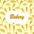 The background of baking. The pattern of bread and ears . Template design for packaging bakery products