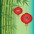 Background with bamboo and Chinese lanterns Royalty Free Stock Photo