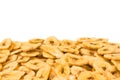 Background, wallpapper of heap of dried banana chips with banana cluster