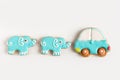 Background for a banner with elephants and car. Children banner. Frame for greeting card newborn boy. Blank for design childish Royalty Free Stock Photo