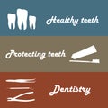 Background or banner, teeth, dental instruments, dental care. Royalty Free Stock Photo