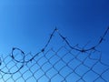 Background of a barbwire fence against a blue sky Royalty Free Stock Photo