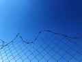 Background of a barbwire fence against a blue sky Royalty Free Stock Photo