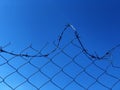 Background of a barbwire fence against a blue sky Royalty Free Stock Photo