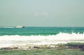 Background beach and sea waves , vintage filter. Royalty Free Stock Photo