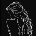 Background with beautiful back of girl white line on black logo concept icon nature hair