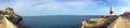 Background beautiful panoramic view of the Strait of Gibraltar, Europe Cape Point and the lighthouse