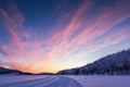 Background with beautiful pink sunset in Lapland Royalty Free Stock Photo